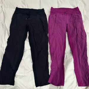 2 pairs lululemon 7/8 crop pants size 10, black and plum